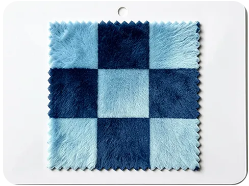 Blue and navy buffalo check plush fleece fabric swatch for Apex home textile custom blankets