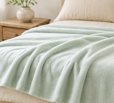 Plush fleece blanket fabric close‑up, displaying a soft and flexible texture
