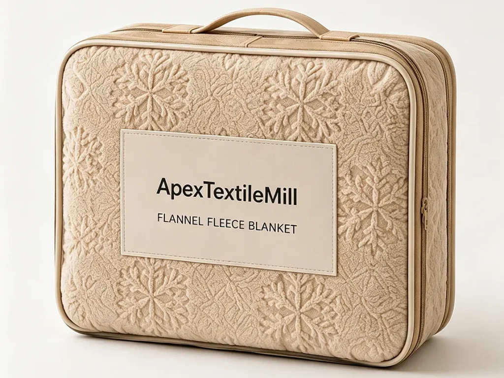 Premium flannel blanket gift set, custom retail-ready packaging with embossed brand label for wholesale gift sets