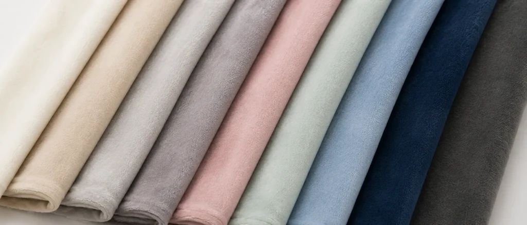 Premium fleece blanket fabric multi‑color swatches in neutral muted tones