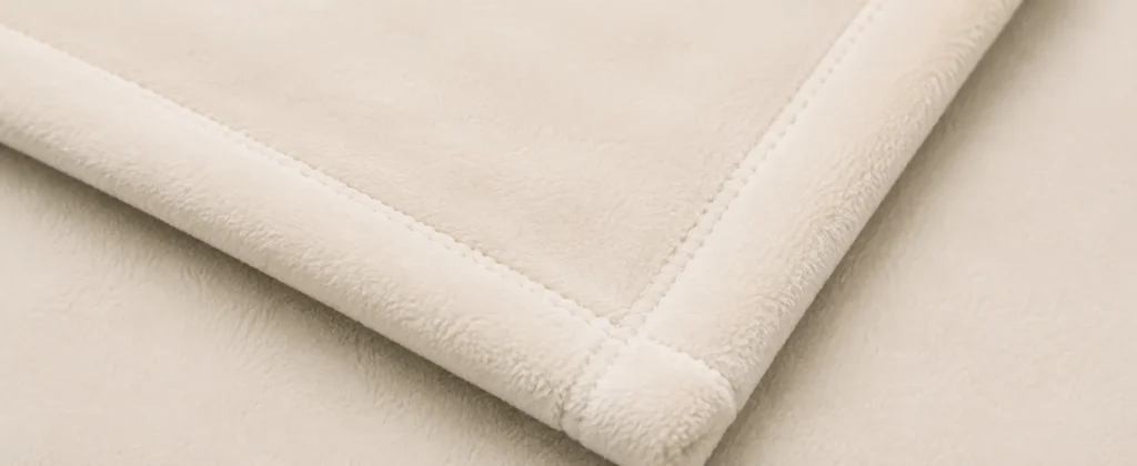 Premium fleece throw blanket, close‑up of neat finished stitching edge