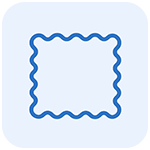 1. Blue wavy square frame icon, textile fabric swatch symbol 2.