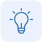 Blue line lightbulb icon, custom design idea symbol for textile products