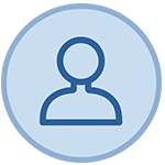 Blue outline user profile icon, client account symbol