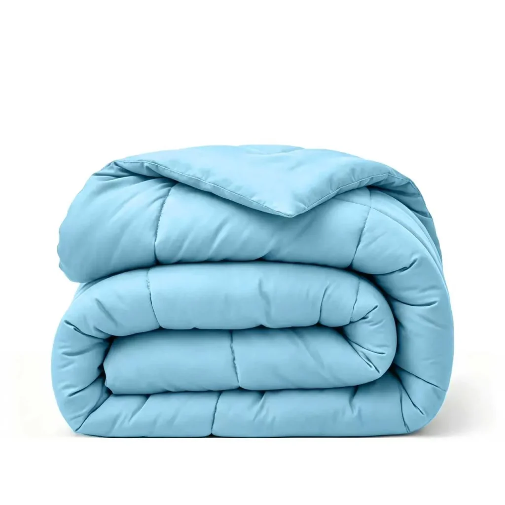 Solid light blue quilted comforter, grid stitched all-season filled bedding comforter for bedroom