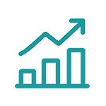 Bar chart upward arrow icon for increasing production & business growth