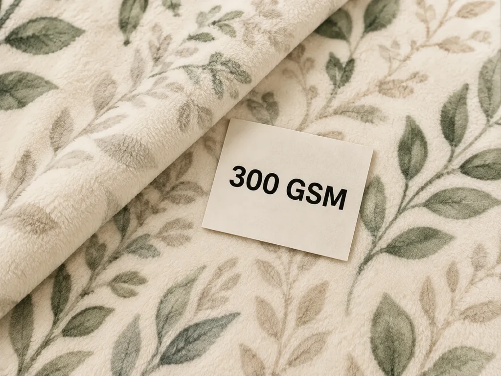 Printed flannel fleece blanket, fabric close‑up, 300gsm heavyweight throw
