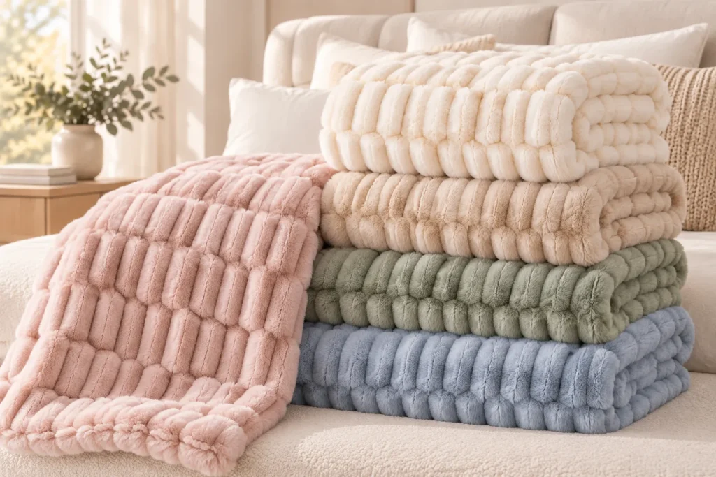Faux rabbit fur blanket, multi‑color assortment shot, home throw blanket colour options