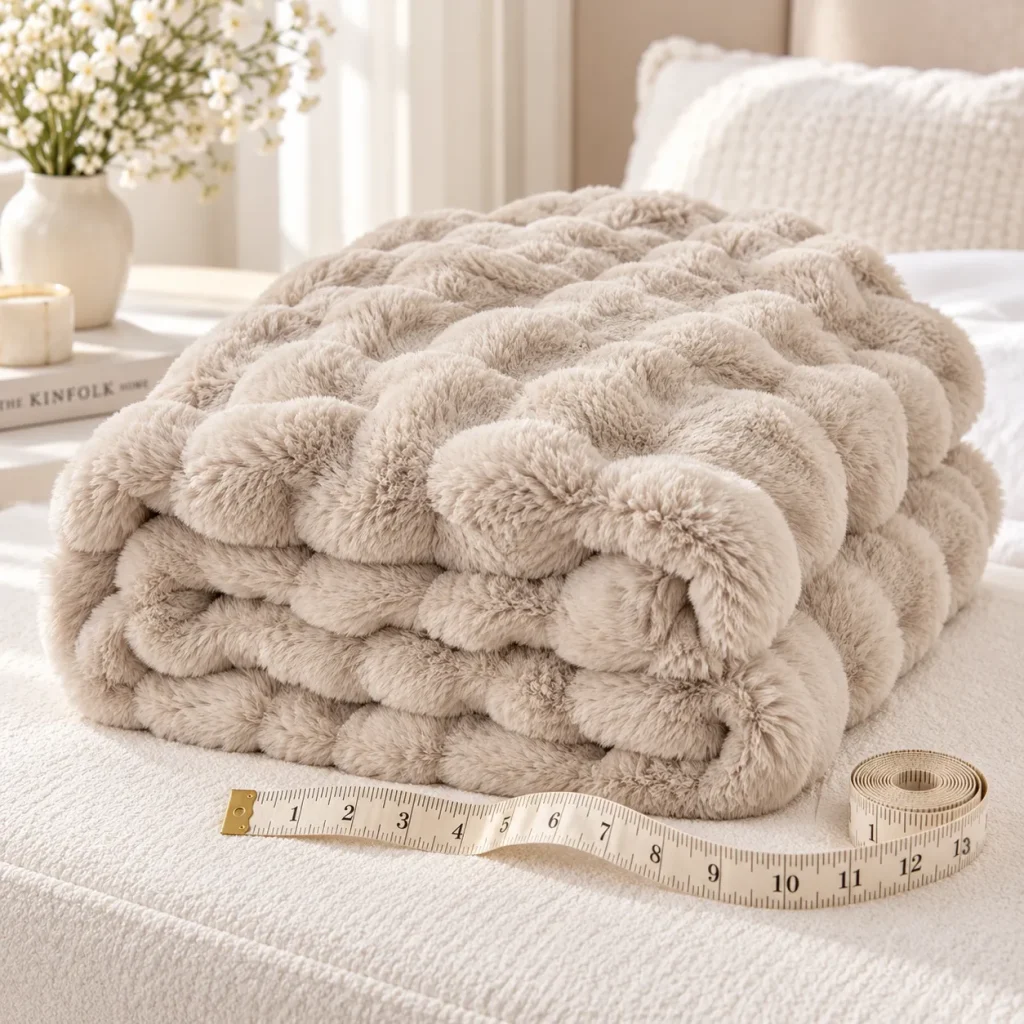 Faux rabbit fur blanket 400-600 GSM thick plush throw, bubble texture heavy weight bedding