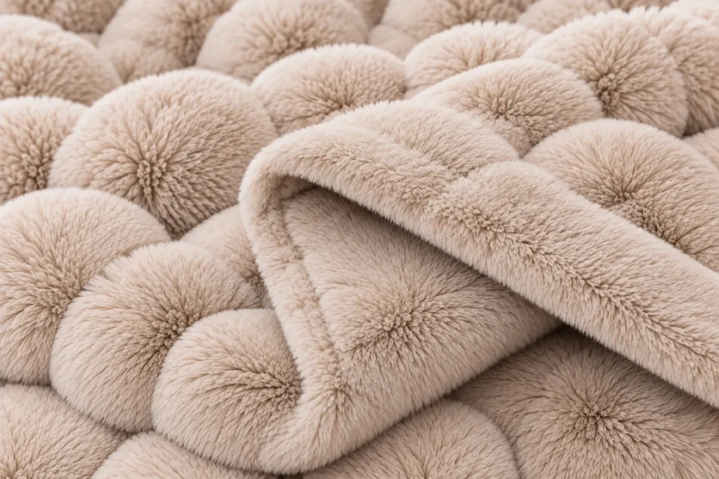faux rabbit fur blanket, folded edge, luxury cozy throw