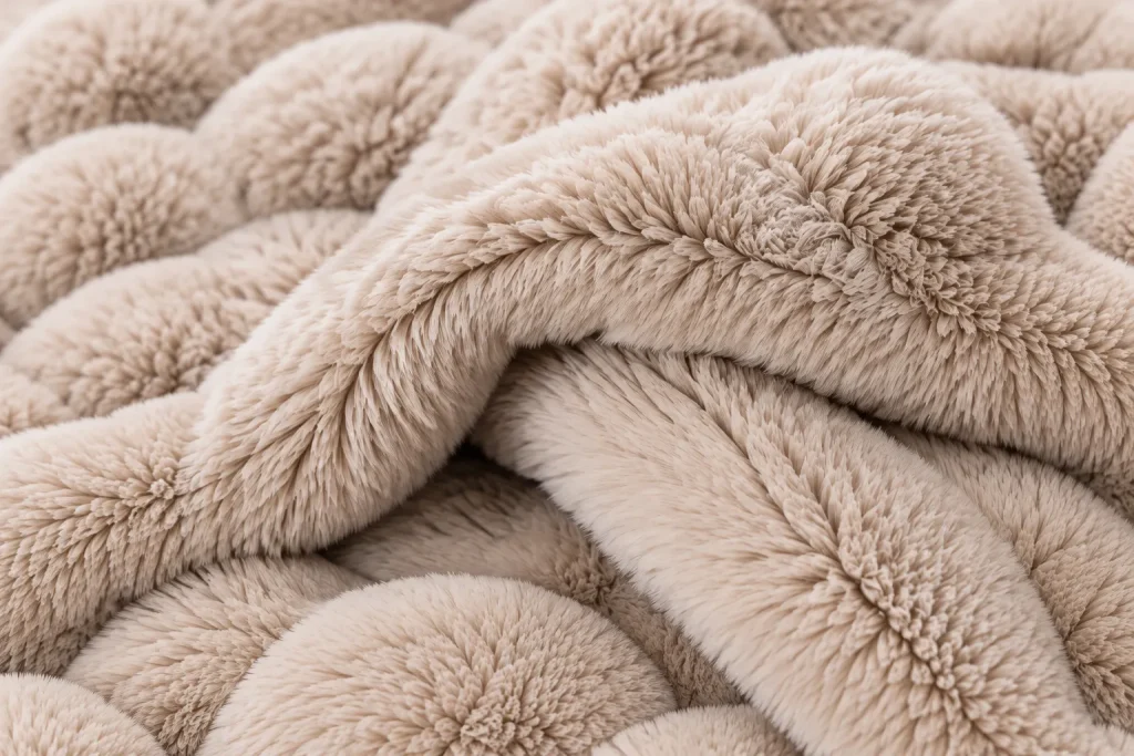 faux rabbit fur blanket, wrinkled fabric, soft warm blanket
