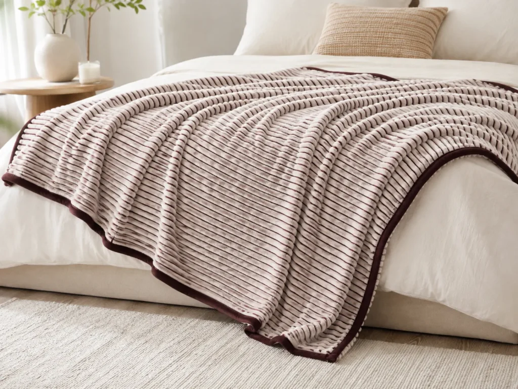 Ribbed Flannel Fleece Blanket, draped bed styling for comfortable cozy bedding