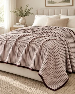 Ribbed Flannel Fleece Blanket, brand label tag detail for custom oem textile supply