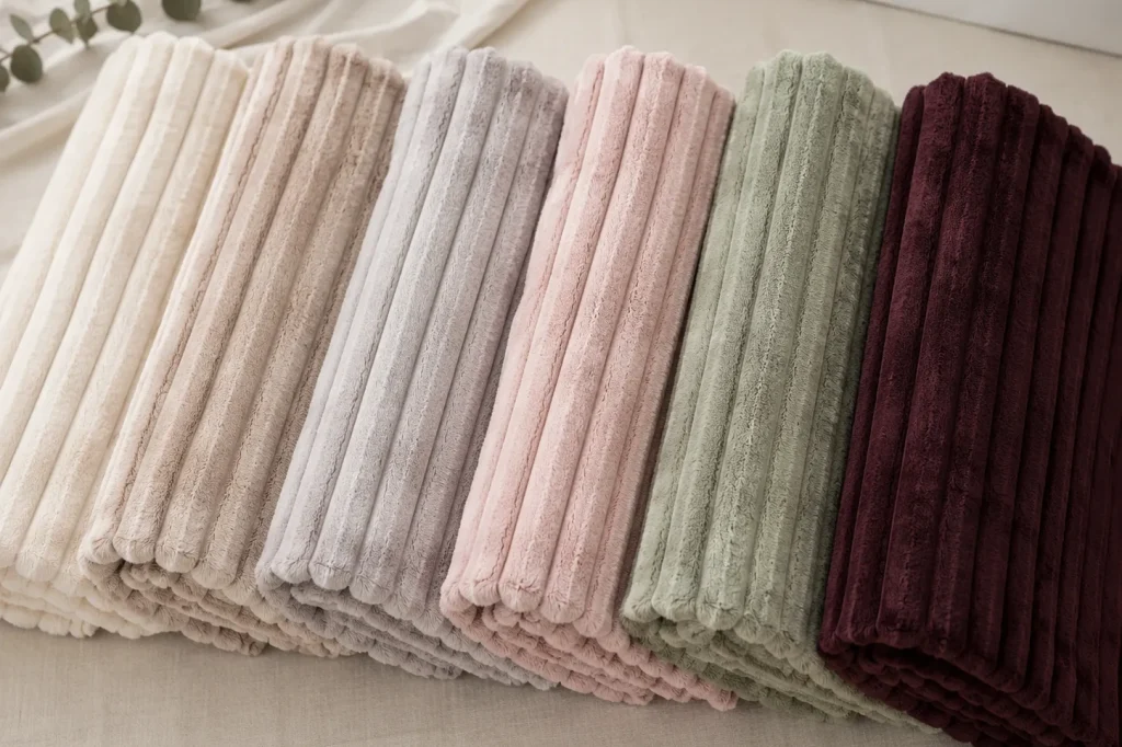 Ribbed Flannel Fleece Blanket, folded multi‑color swatch with various shade options