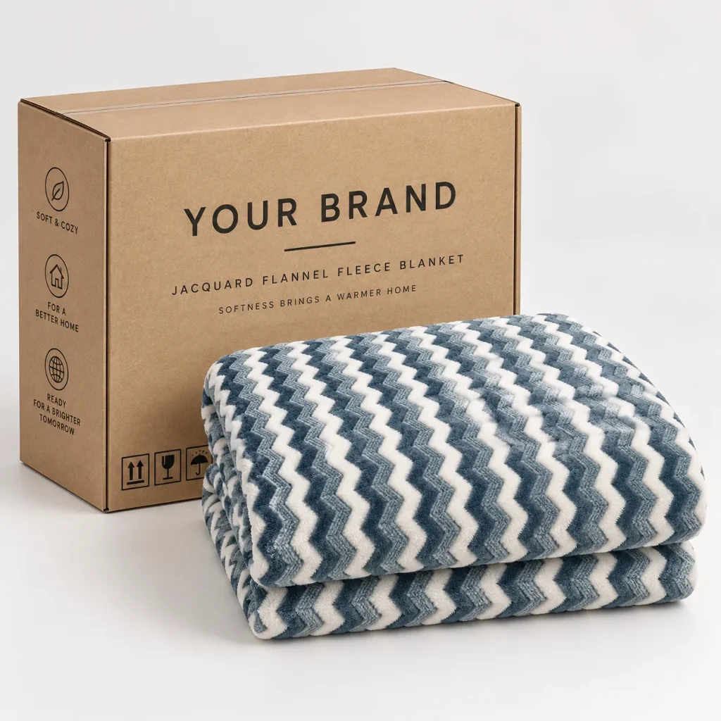 Jacquard Flannel Fleece Blanket with kraft gift box packaging, wholesale package