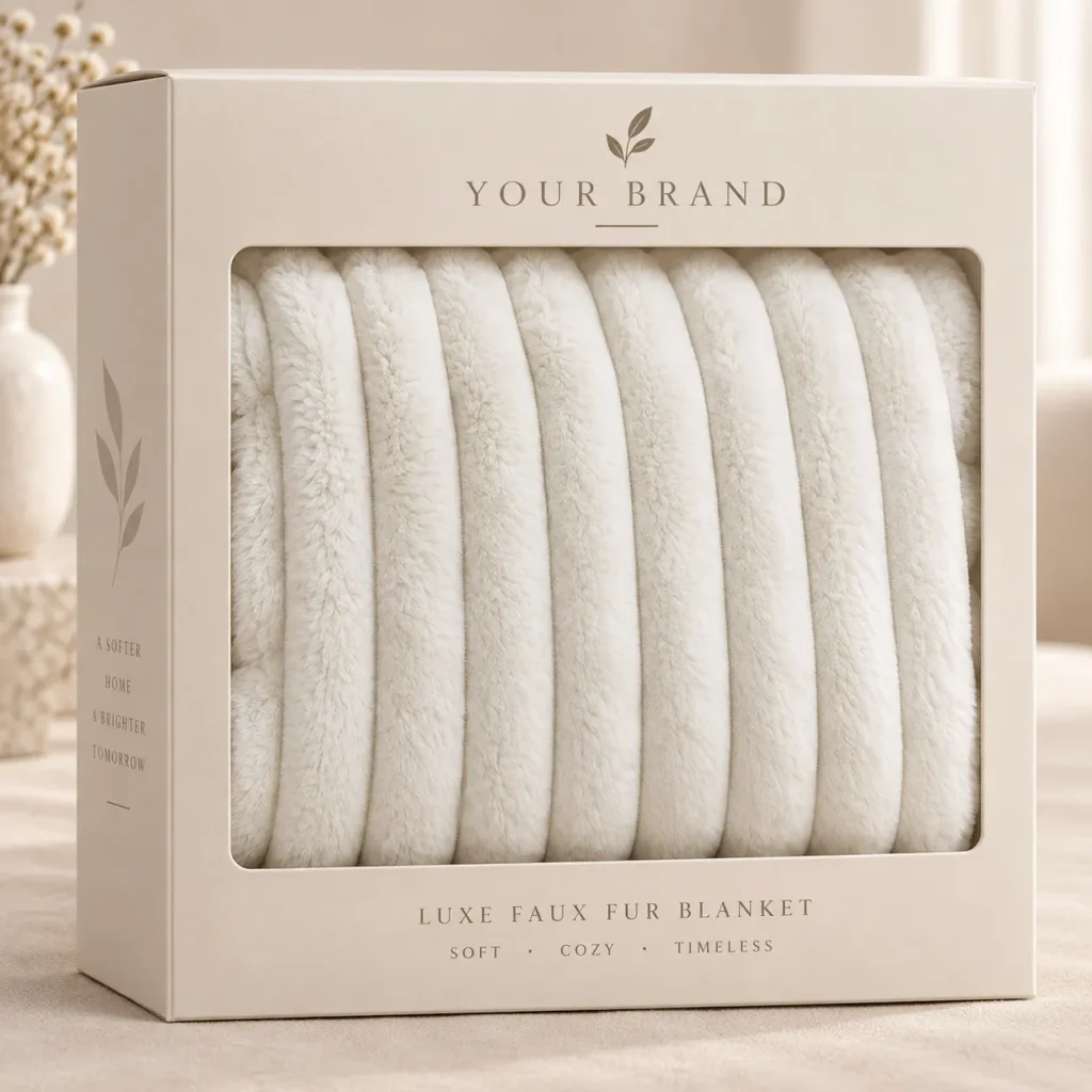 Ribbed faux rabbit fur blanket, luxury gift box packing, holiday gift home blanket