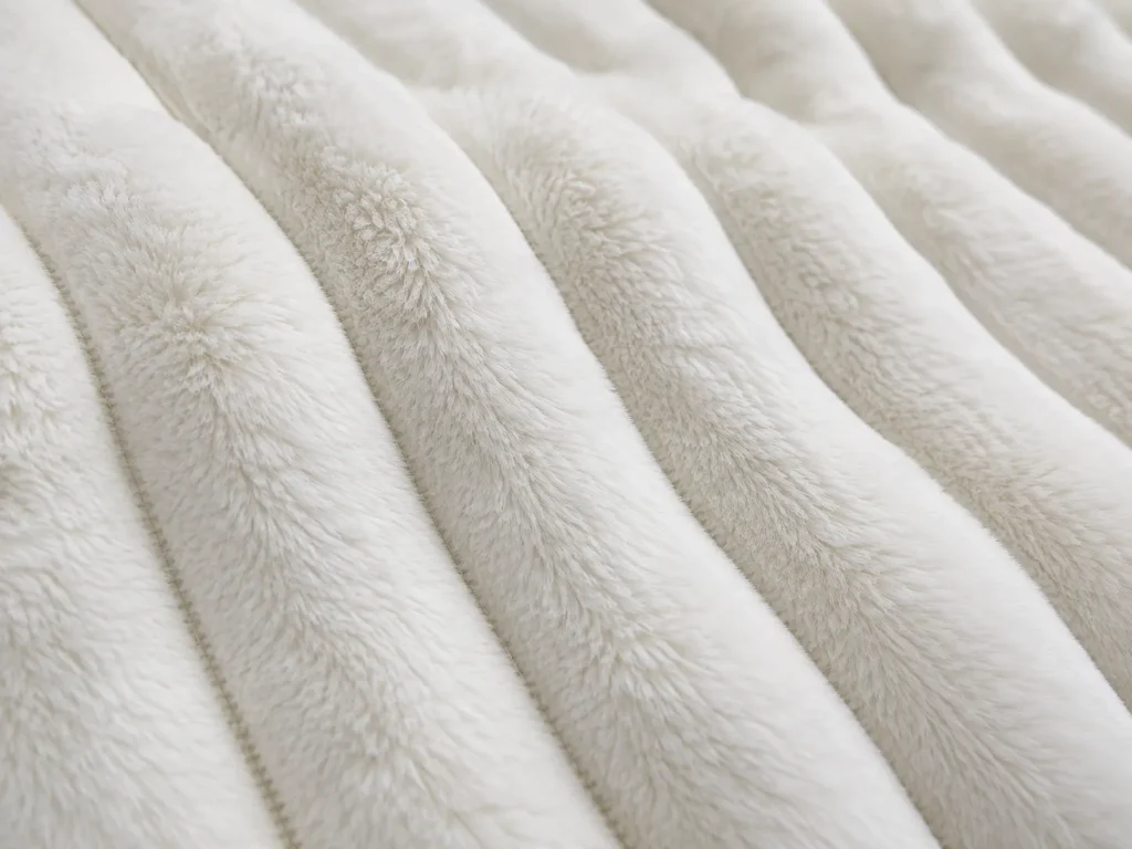 Ribbed faux rabbit fur blanket, plush fabric close‑up, luxury soft textured throw blanket