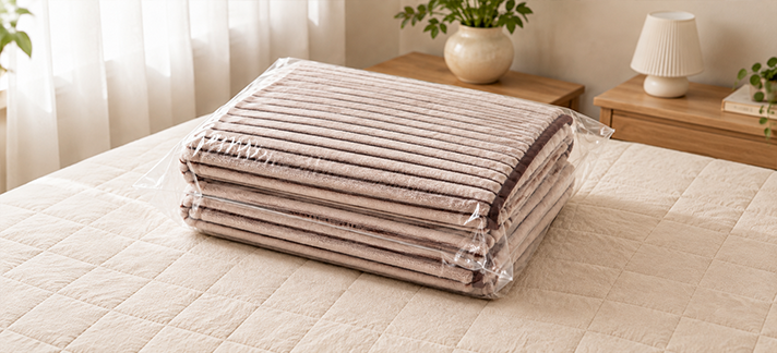 ribbed flannel fleece blanket folded packaged premium home textile